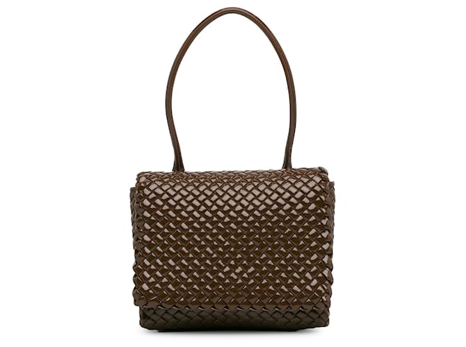 関税負担なし☆BOTTEGA VENETA Intrecciato エスパドリーユ Brown Bottega Veneta Intrecciato Patent Patti Shoulder Bag