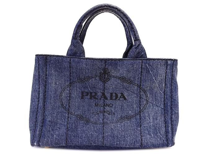 Tote Bolsa de denim azul com logo Prada Canapa John  ref.1561025