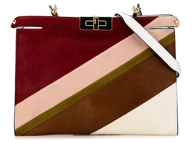 Clutch Crossbody Peekaboo em couro e pelo de pônei branco Fendi Bezerro-como bezerro  ref.1561057