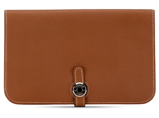 Braune Hermès Togo Dogon Duo Geldbörse Leder  ref.1561079