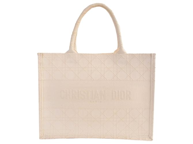 Tote Book Cannage Moyen Blanc Dior Toile  ref.1561093