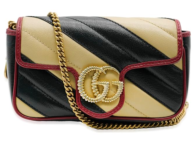 Bolso Super Mini GG Marmont Torchon de piel de ternera negra y beige de Gucci Negro Roja Multicolor Cuero  ref.1561135