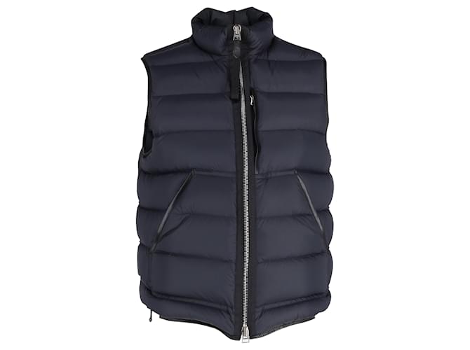 Tom Ford Slim-Fit Leather-Trimmed Quilted  Vest in Navy Blue Polyamide Nylon  ref.1561262