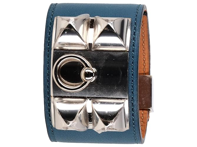  Hermès Swift Collier De Chien Bracelet in Blue Leather Brown Red  ref.1561284