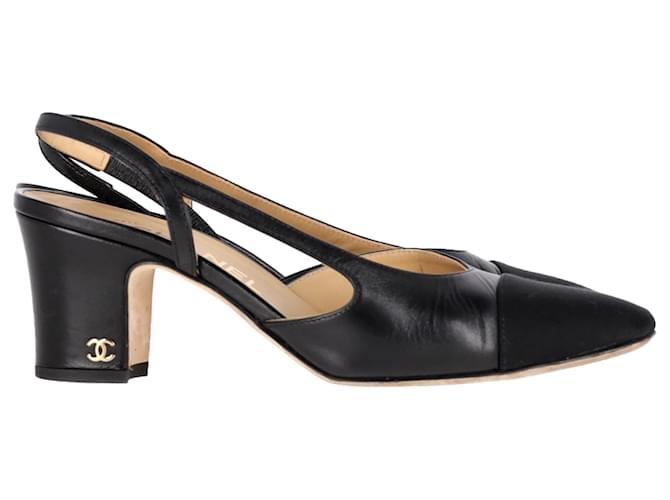 Timeless  Chanel CC Logo Slingback Pumps in Black Leather  ref.1561340