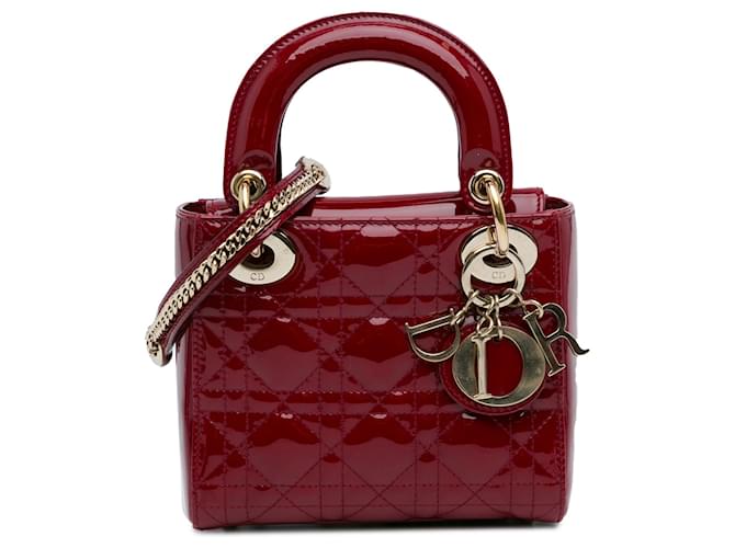 Dior Red Mini Patent Cannage Lady Dior Leather Patent leather  ref.1561433