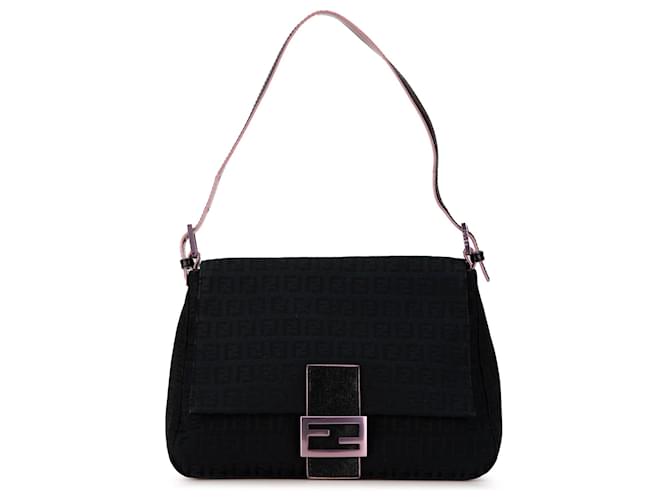 Fendi Schwarze Zucchino-Canvas Mamma Forever Pink Leder Leinwand Kalbähnliches Kalb Tuch  ref.1561480