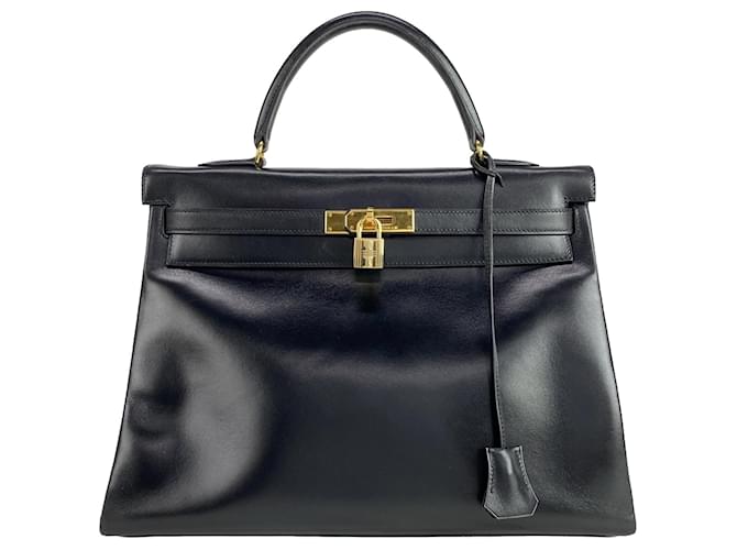 Hermès Kelly Retourne 35 en veau noir Cuir Veau façon poulain  ref.1561509