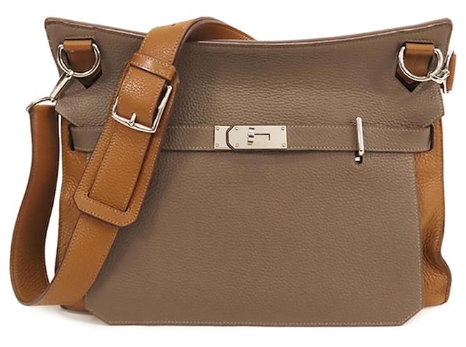 Hermès Brun Bicolore Clemence Jypsiere 37 Cuir Veau façon poulain Marron Taupe  ref.1561513