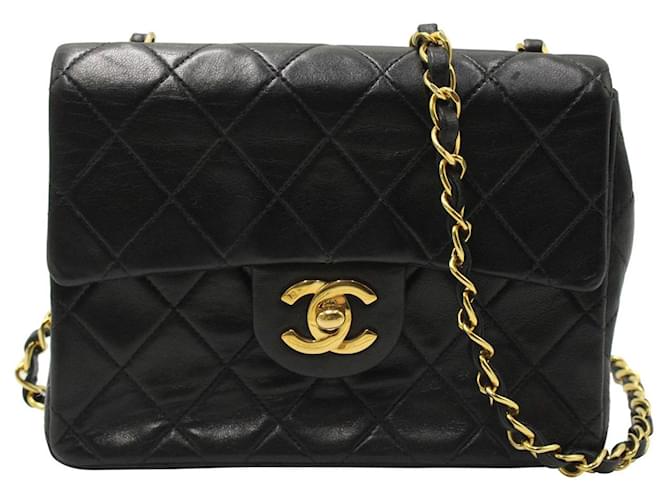 Timeless Chanel Vintage Classic Mini Square Flap Bag in Black Leather Pony-style calfskin  ref.1561527