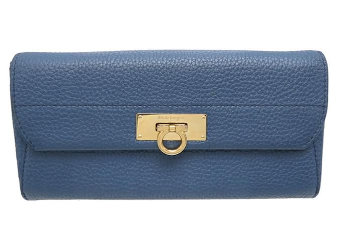 Salvatore Ferragamo Gancini Azul Couro  ref.1562200