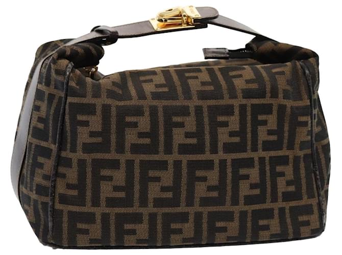 Bolsa de mão em canvas Zucca FENDI marrom preto Auth yk14005 Lona  ref.1562494