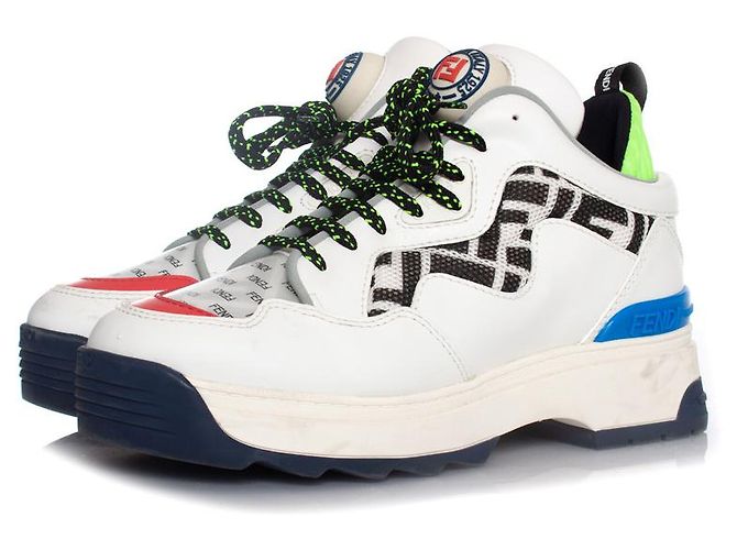 Fendi, tênis T REX de couro branco Multicor