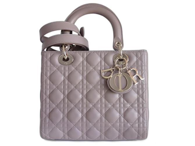 Bolsa Lady Dior média taupe Couro  ref.1562537