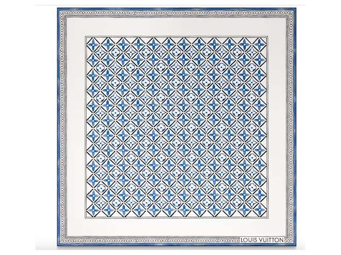 LOUIS VUITTON Carré LV Tiles 90 Bleu neuf M78981 Soie Multicolore  ref.1562540