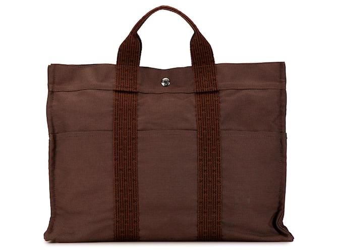 Sac tote Hermès Toile Herline MM marron  ref.1562618