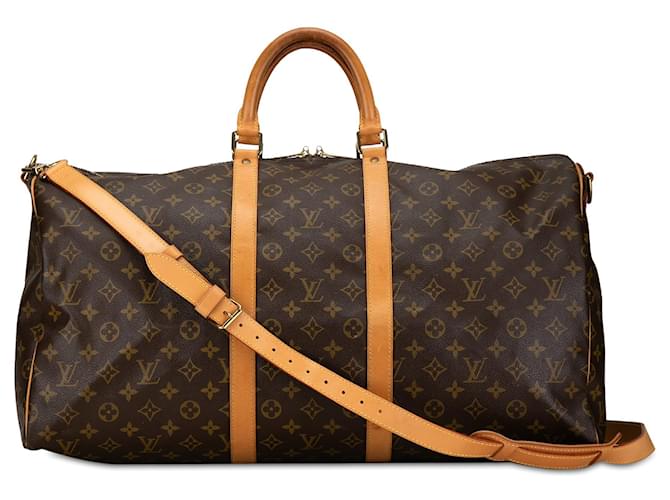 Bolso de viaje Keepall Bandoulière 55 Monograma Louis Vuitton marrón Castaño Cuero  ref.1562619