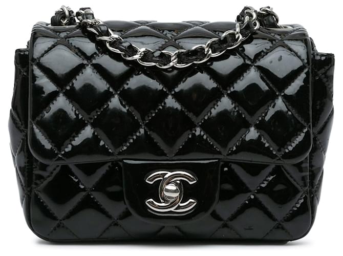 Schwarze Chanel Mini Square Classic Patentasche mit einfacher Klappe Leder  ref.1562649