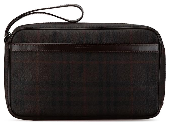 Brown Burberry Haymarket Check Clutch Leather  ref.1562696