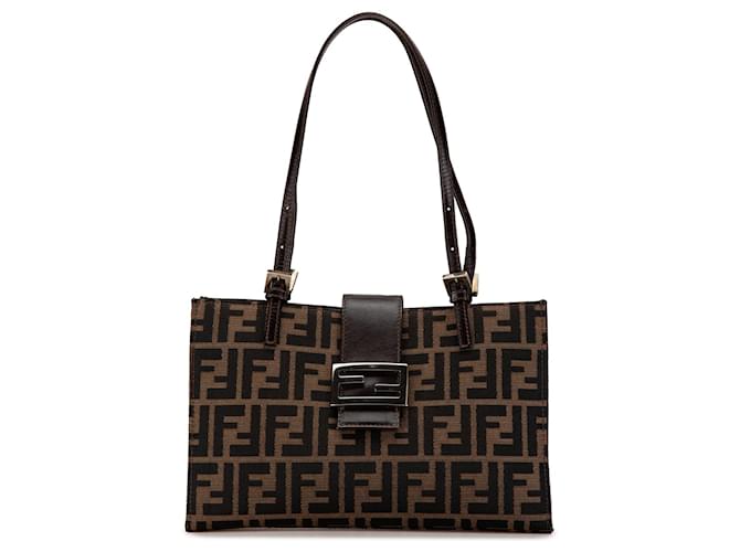 Bolso tote de lona Zucca Fendi marrón Castaño Cuero  ref.1562701