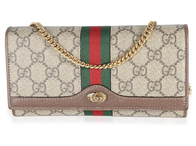 Portefeuille chaîne Ophidia en toile GG suprême beige ébène Gucci Marron  ref.1562746