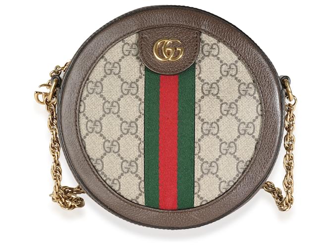 Gucci Beige GG Supreme Canvas Mini Ophidia Round Shoulder Bag Brown Cloth  ref.1562769