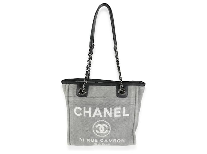 Chanel Petit Tote Deauville en Toile Grise Marron Noir  ref.1562775