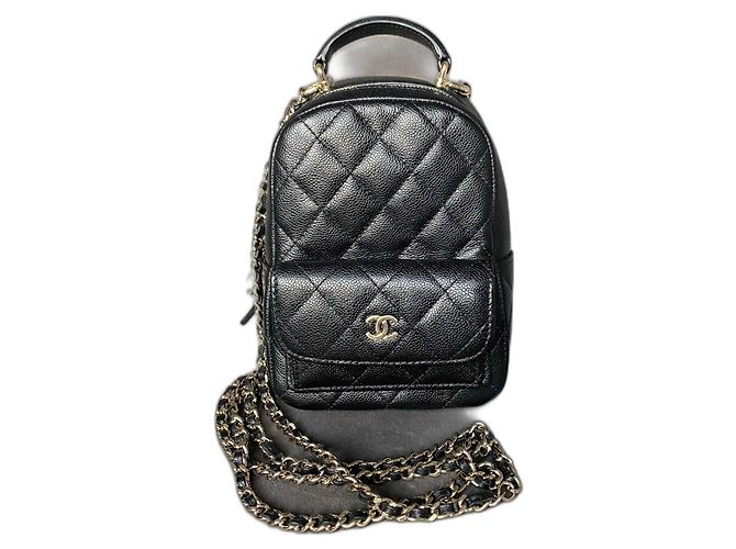 Chanel Classic 24C CC Mini Rucksack aus schwarzem Leder