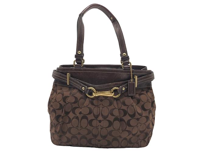 Bolsa tote em lona com assinatura Coach Marrom  ref.1563025