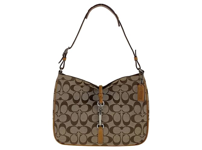 Coach Signature Canvas/Leather Shoulder Bag Brown Beige Cloth  ref.1563098