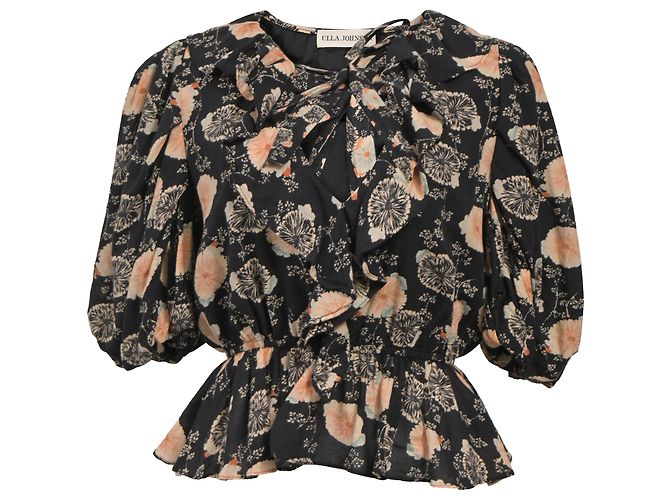 Blusa in cotone nero con stampa floreale e scollo a V Ulla Johnson