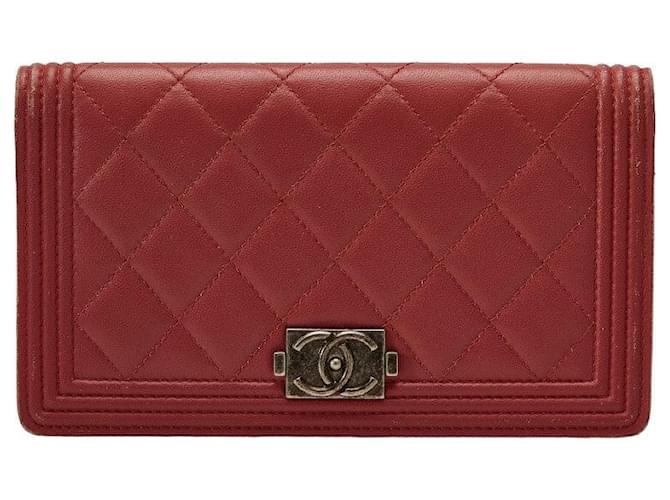 Chanel Boy Long Wallet Wine Red Leather  ref.1563245