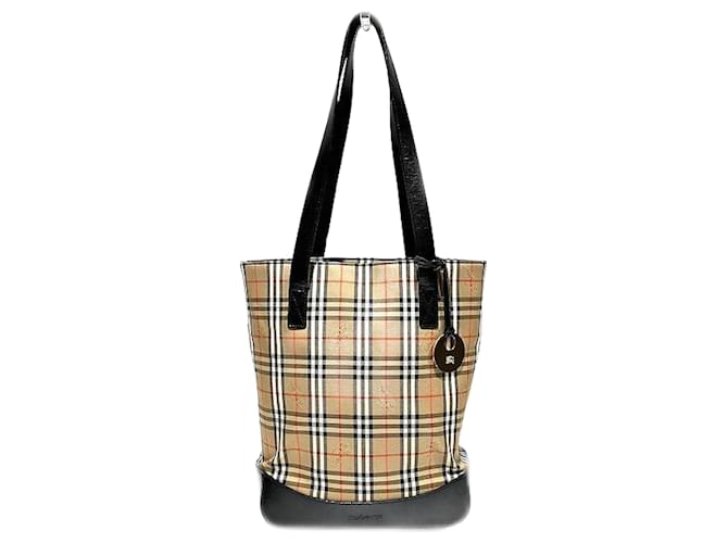 Burberry Nova Check Canvas Leder Schultertasche Braun Beige Leinwand  ref.1563308