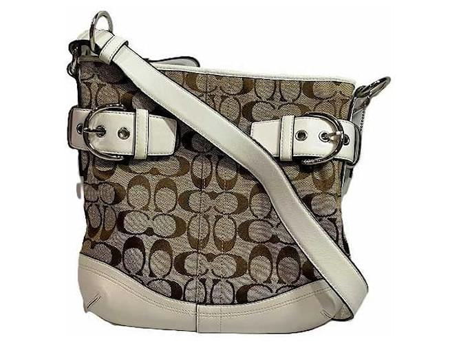 Coach Signature Canvas Leather Shoulder Bag  Brown Beige Cloth  ref.1563313