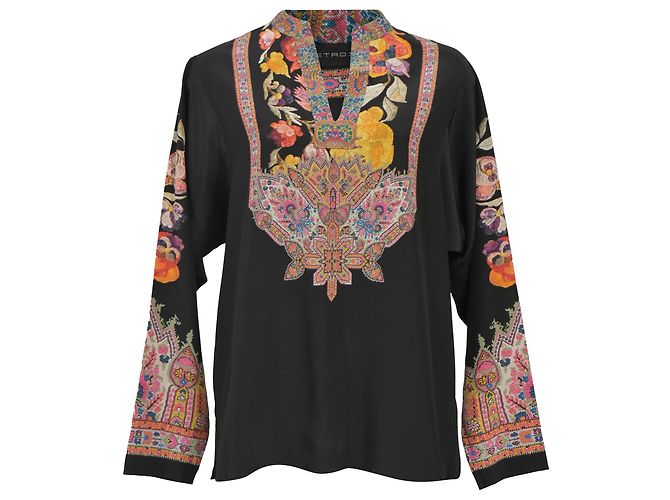 Blusa estampada Etro en seda negra Negro