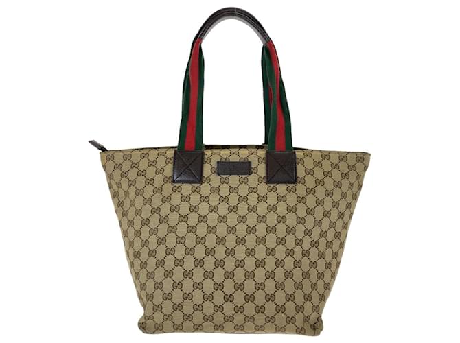 Gucci GG Canvas Leather Tote Bag  Brown Cloth  ref.1563391