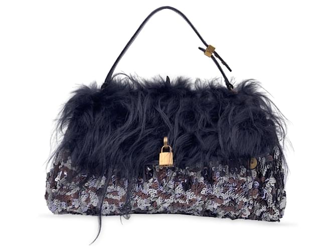 Marc Jacobs Sac à main Gilda à rabat large en sequins Cuir Noir  ref.1563417