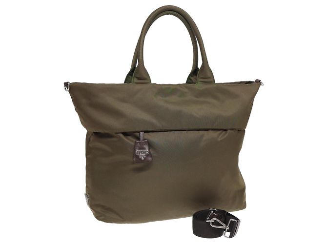 PRADA Tote Bag Nylon Khaki Auth bs16354