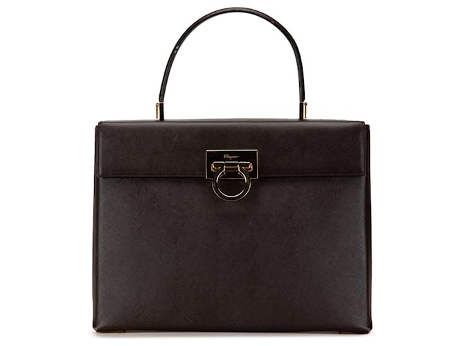 Salvatore Ferragamo Brown Ferragamo Gancini Top Handle Handbag Leather  ref.1564293