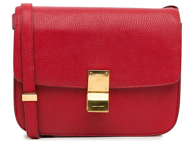 Céline Bolsa transversal Celine Medium Classic Box vermelha Vermelho Couro  ref.1564301