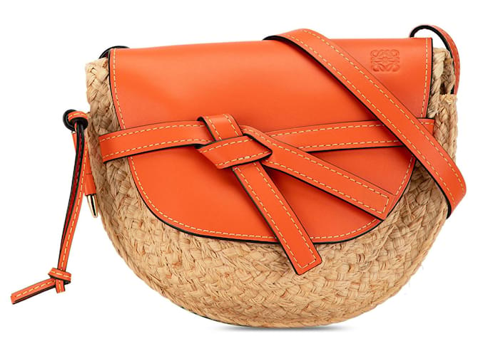 Sac à bandoulière Medium Raffia Gate LOEWE orange Cuir  ref.1564314