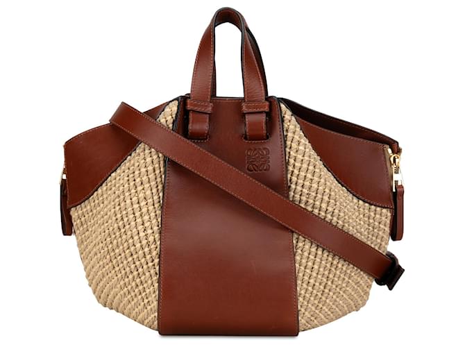 Tan LOEWE Small Leather and Raffia Hammock Bag Satchel Camel  ref.1564346