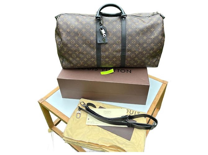 Abbesses Louis Vuitton Keepall Bandoulière 55 Macassar Bag Dark brown