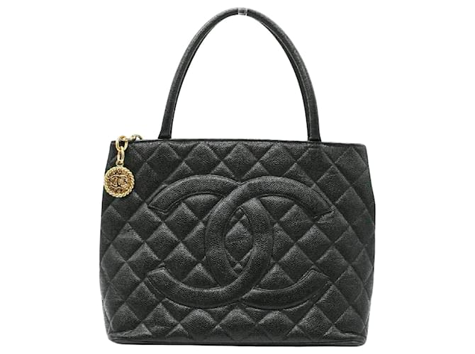 Chanel Medaillon Schwarz Leder  ref.1564544