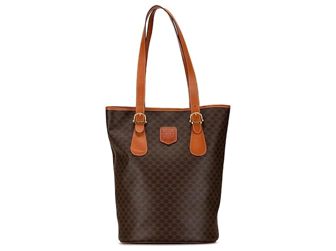 Céline Celine Brown Macadam Tragetasche Braun Leder Leinwand Kalbähnliches Kalb Tuch  ref.1564580