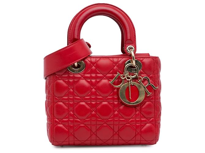 Dior Red Small Lambskin Cannage Lucky Badges My Lady Dior Leather  ref.1564591