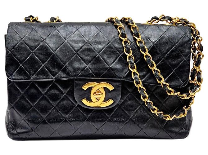 Bolsa de ombro Chanel Timeless Classic Turn Lock Maxi XL Jumbo Preto