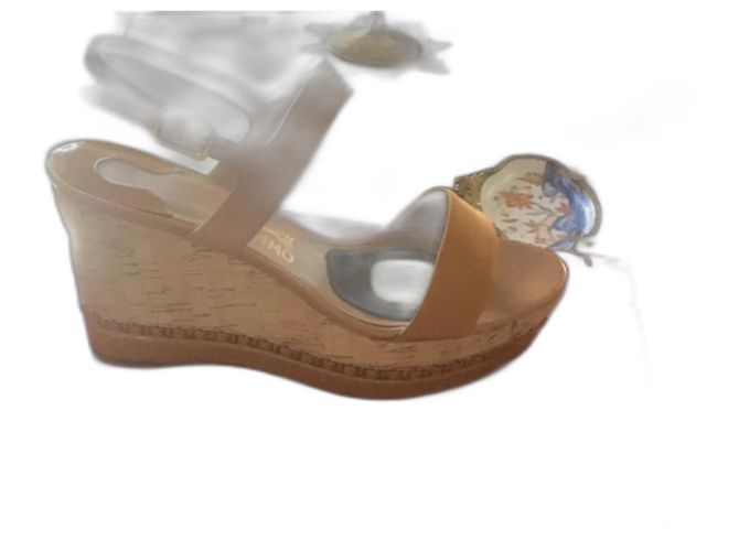 Mules à talon compensé Salvatore Ferragamo cuir camel
