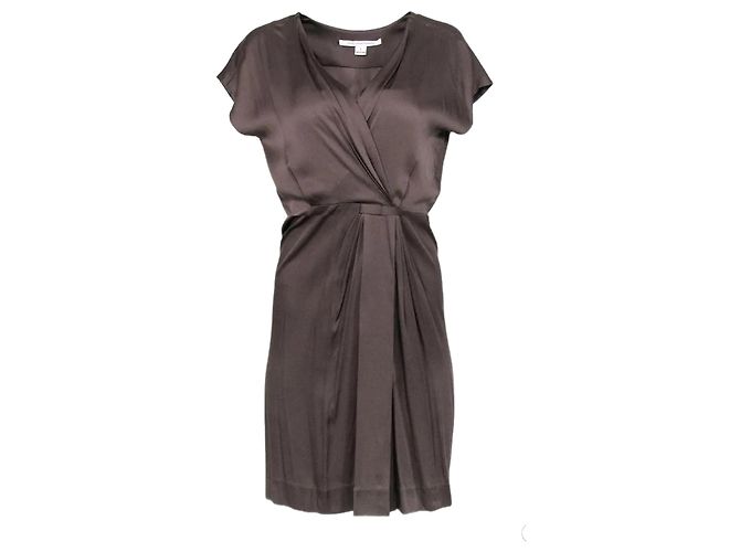 Diane Von Furstenberg DvF Akari Dark Taupe Seiden-Mock-Wrap-Kleid