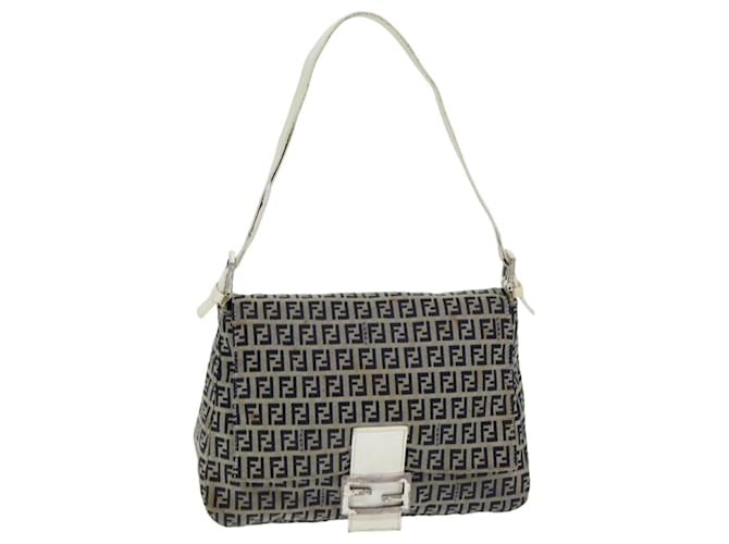 FENDI Zucchino Canvas Mamma Baguette Shoulder Bag Navy Auth ep4964 Navy blue  ref.1564798